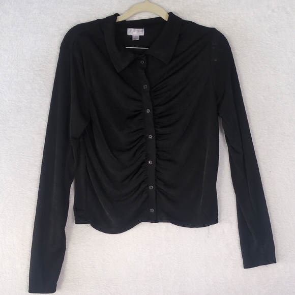J for Justify Junior's Black Ruched Long Sleeve‎ Shirt Size L - Picture 1 of 6
